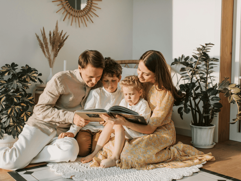 family reading together